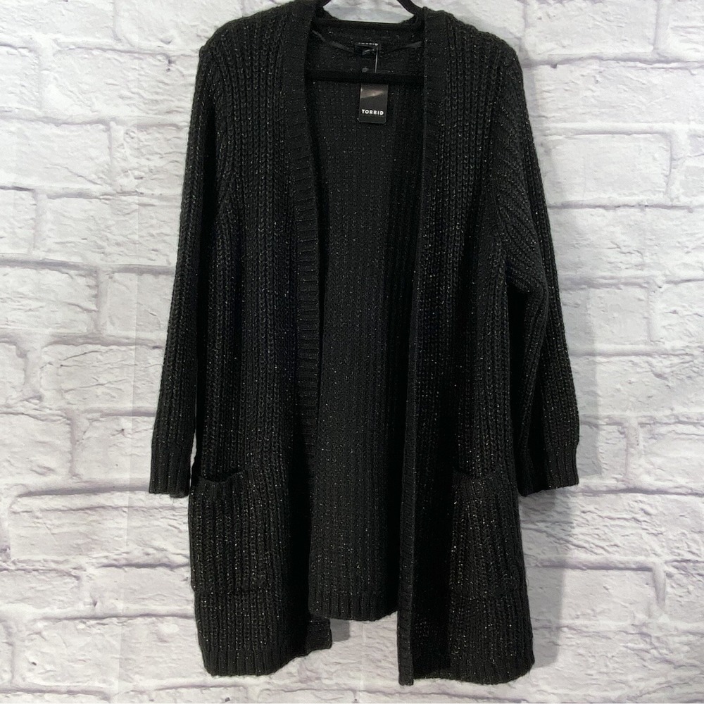 Torrid Sweaters Women's 3X Black Gold Open Cardigan Long Sleeve Glitter New